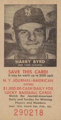 1954 N.Y. Journal-American Harry Byrd # Baseball Card
