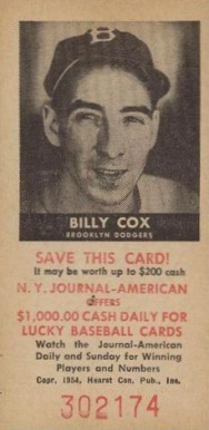 1954 N.Y. Journal-American Billy Cox # Baseball Card