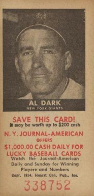 1954 N.Y. Journal-American Al Dark # Baseball Card