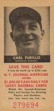 1954 N.Y. Journal-American Carl Furillo #14 Baseball Card