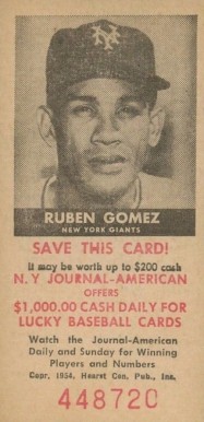 1954 N.Y. Journal-American Ruben Gomez # Baseball Card