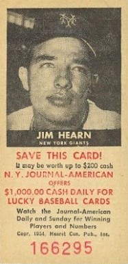 1954 N.Y. Journal-American Jim Hearn # Baseball Card