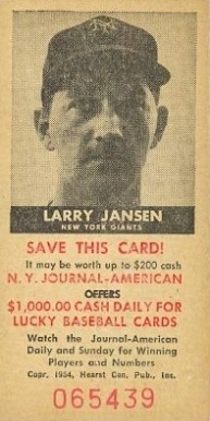 1954 N.Y. Journal-American Larry Jansen # Baseball Card