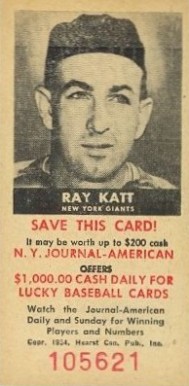 1954 N.Y. Journal-American Ray Katt # Baseball Card