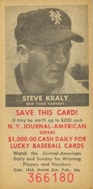 1954 N.Y. Journal-American Steve Kraly # Baseball Card