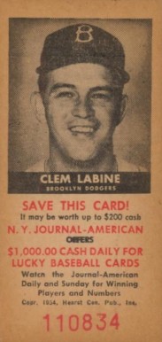 1954 N.Y. Journal-American Clem Labine # Baseball Card