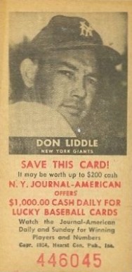 1954 N.Y. Journal-American Don Liddle # Baseball Card