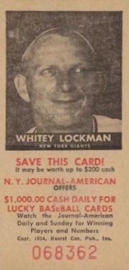 1954 N.Y. Journal-American Whitey Lockman # Baseball Card