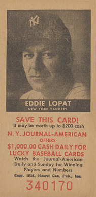 1954 N.Y. Journal-American Eddie Lopat # Baseball Card