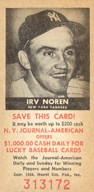 1954 N.Y. Journal-American Irv Noren # Baseball Card
