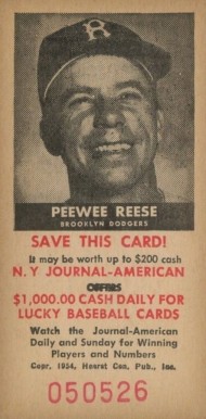 1954 N.Y. Journal-American Pee Wee Reese #44 Baseball Card