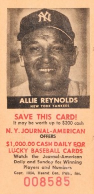 1954 N.Y. Journal-American Allie Reynolds # Baseball Card