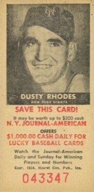 1954 N.Y. Journal-American Dusty Rhodes # Baseball Card