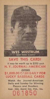 1954 N.Y. Journal-American Wes Westrum # Baseball Card