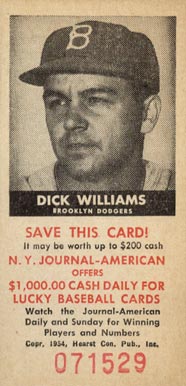 1954 N.Y. Journal-American Davey Williams # Baseball Card