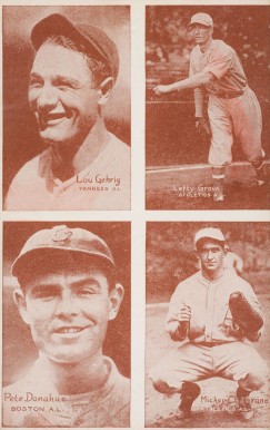 1929 Exhibits Four-on-one Postcard back Gehrig/Grove/Donahue/Cochrane #1 Baseball Card