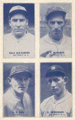 1929 Exhibits Four-on-one Alexander/Gehringer/McManus/Rice #2 Baseball Card