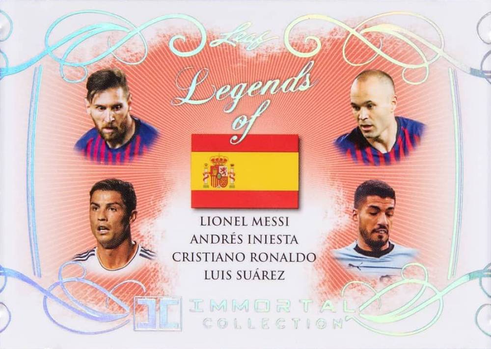 2018 Leaf Soccer Immortal Collection Legends of Andres Iniesta/Cristiano Ronaldo/Lionel Messi/Luis Suarez #03 Soccer Card