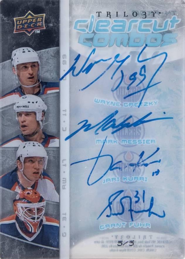 2008 Upper Deck Trilogy Clearcut Combos Autograph Gretzky/Messier/Kurri/Fuhr #T4-FKGM Hockey Card
