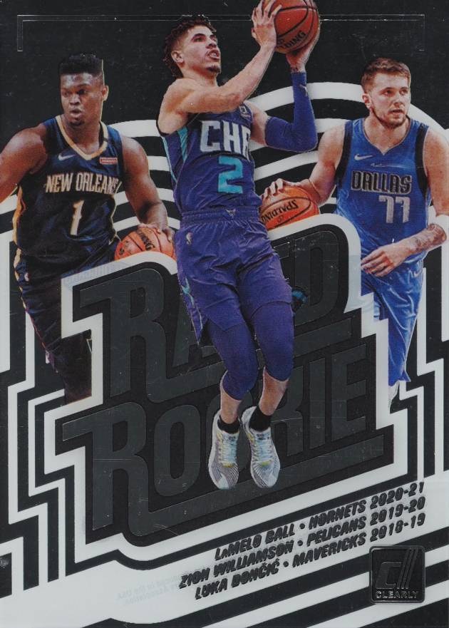 2020 Panini Clearly Donruss Rookie Special LaMelo Ball/Luka Doncic/Zion Williamson #1 Basketball Card