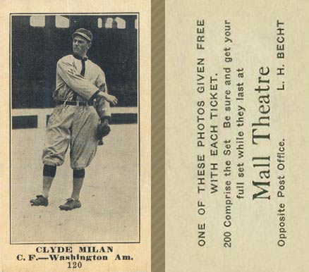 1916 Mall Theatre Clyde Milan #120 Baseball Card