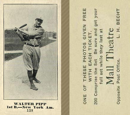 1916 Mall Theatre Walter Pipp #138 Baseball Card