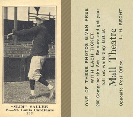 1916 Mall Theatre Slim Sallee #153 Baseball Card