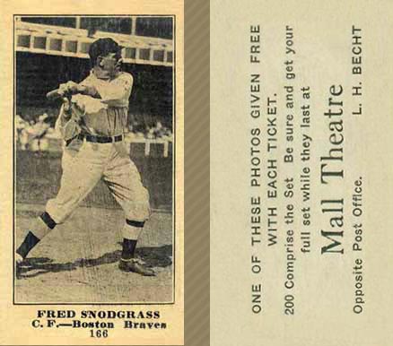 1916 Mall Theatre Fred Snodgrass #166 Baseball Card