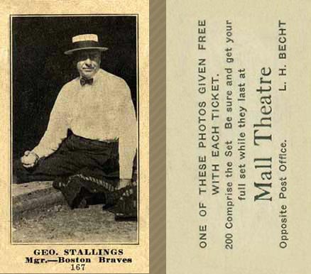 1916 Mall Theatre Geo. Stallings #167 Baseball Card