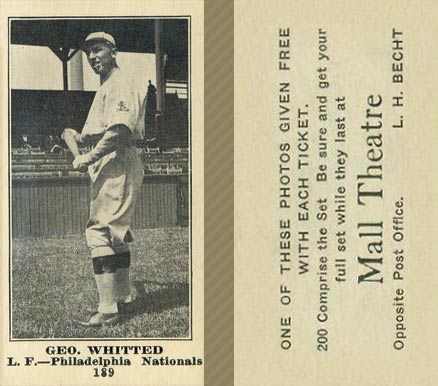 1916 Mall Theatre Geo. Whitted #189 Baseball Card