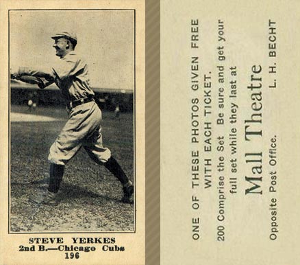 1916 Mall Theatre Steve Yerkes #196 Baseball Card
