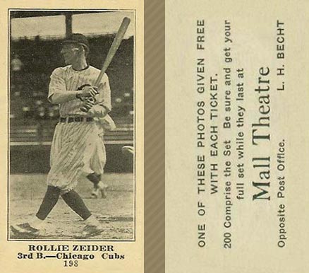 1916 Mall Theatre Rollie Zeider #198 Baseball Card