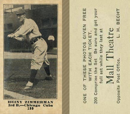 1916 Mall Theatre Heiny Zimmerman #199 Baseball Card