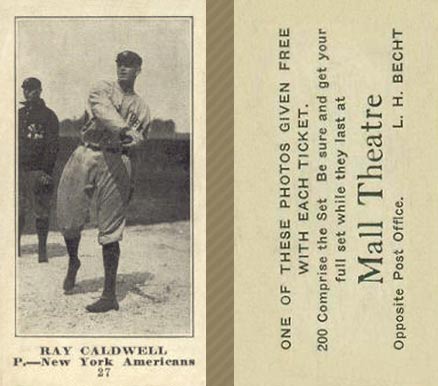1916 Mall Theatre Ray Caldwell #27 Baseball Card
