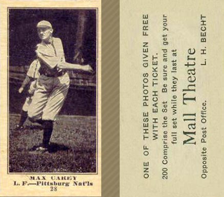 1916 Mall Theatre Max Carey #28 Baseball Card
