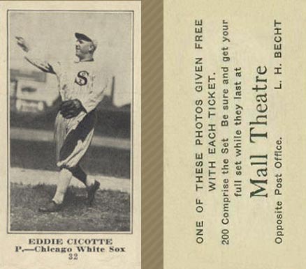 1916 Mall Theatre Eddie Cicotte #32 Baseball Card