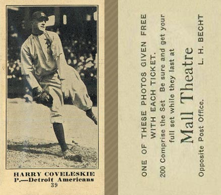 1916 Mall Theatre Harry Coveleskie #39 Baseball Card