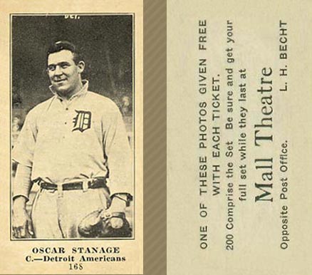 1916 Mall Theatre Oscar Stanage #168B (Portrait) Baseball Card