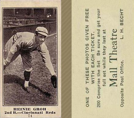1916 Mall Theatre Heinie Groh #74 Baseball Card