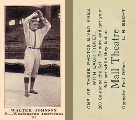 1916 Mall Theatre Walter Johnson #91 Baseball Card