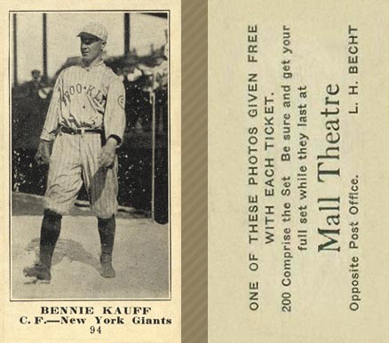 1916 Mall Theatre Bennie Kauff #94 Baseball Card