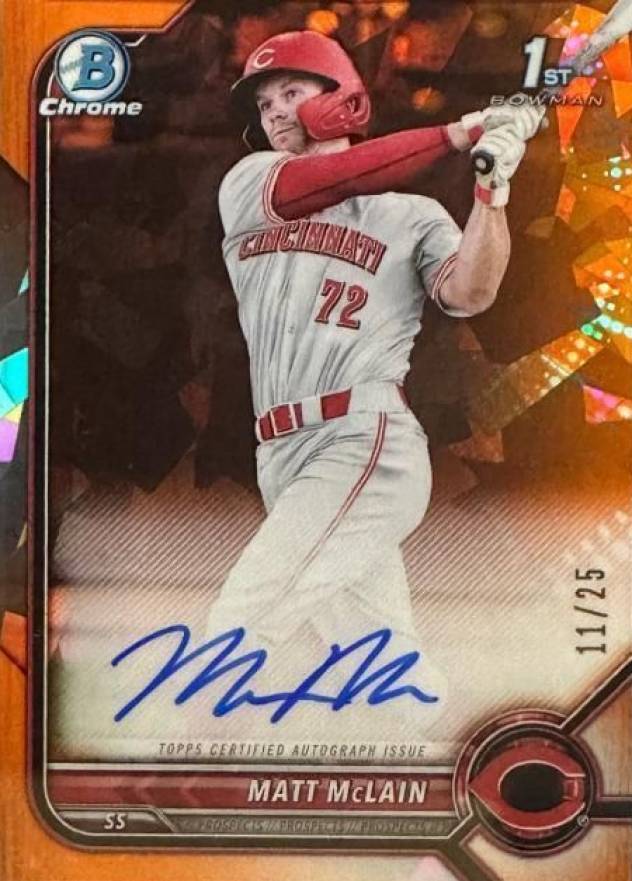 2022 Bowman Sapphire Edition Chrome Prospect Autographs Matt Mclain #MM Baseball Card