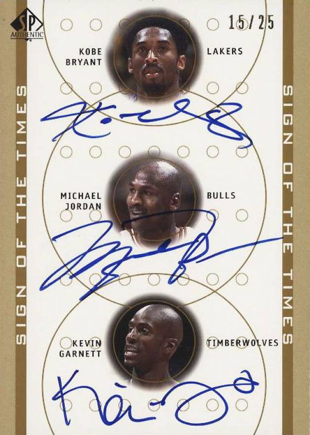 2000 SP Authentic Sign of the Times Triple Kevin Garnett/Kobe Bryant/Michael Jordan # Basketball Card