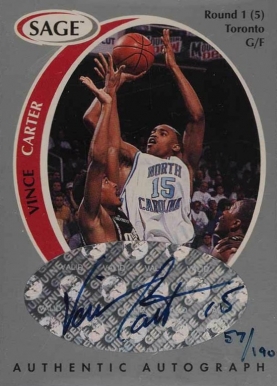1998 SA-GE Autographed Vince Carter #A8 Basketball Card