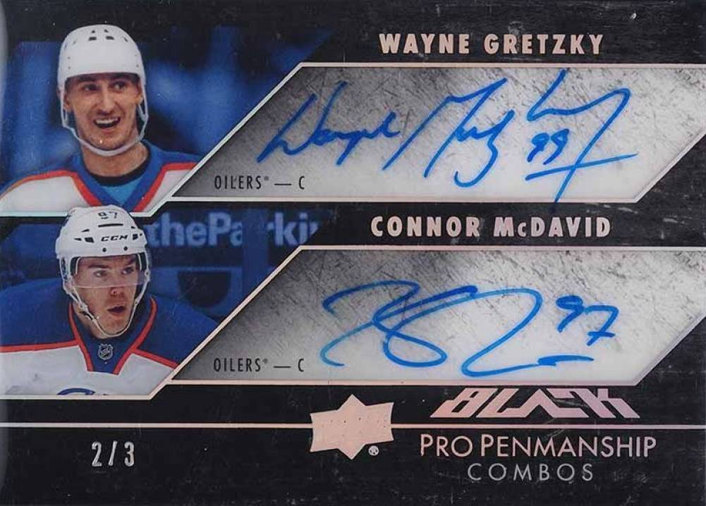 2015 Upper Deck Black Pro Penmanship Combos Autograph Wayne Gretzky/Connor McDavid #PEN2-GM Hockey Card