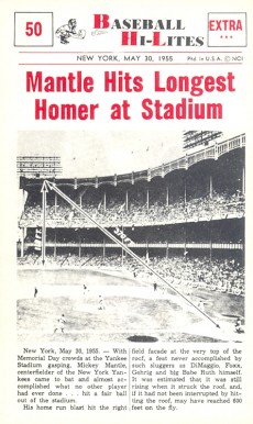 1960 Nu-Card Highlights Mantle Hits Longest Homer At Stadium #50 Baseball Card
