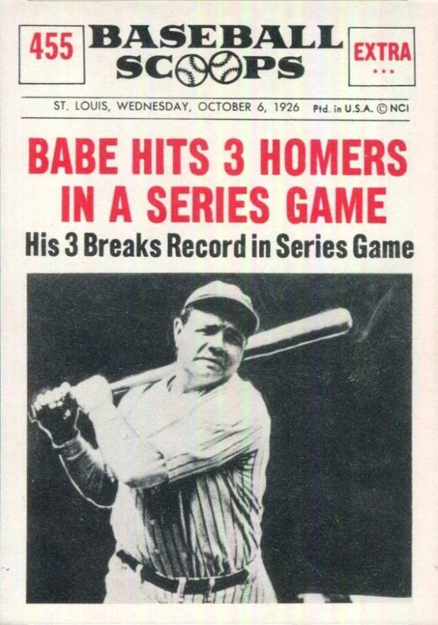 1961 Nu-Card Baseball Scoops Babe Ruth Hits 3 Homers In A Series Game #455 Baseball Card