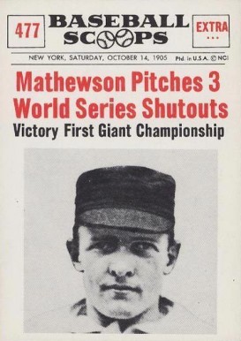 1961 Nu-Card Baseball Scoops Mathewson Pitches 3 W.S. Shutouts #477 Baseball Card