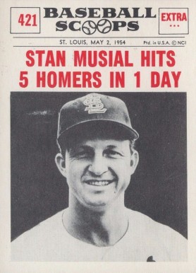 1961 Nu-Card Baseball Scoops Musial Hits 5 Homers In One Day #421 Baseball Card