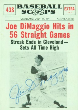 1961 Nu-Card Baseball Scoops Joe Dimaggio Hits in 56 Straight Games #438 Baseball Card